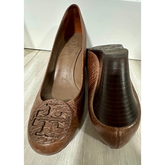 Tory Burch Leather Wedge Pumps Brown size 10 1/2 - Picture 10 of 12